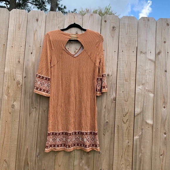 Stitch Fix Skies Are Blue Mustard Wren Knit Dress Burnt Orange large petite boho - Picture 6 of 7